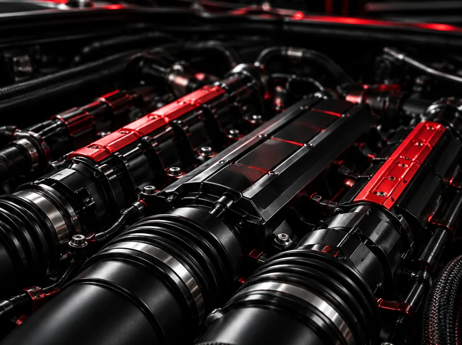 Performance engine with red accents
