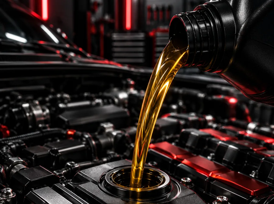 Engine oil being poured into a vehicle